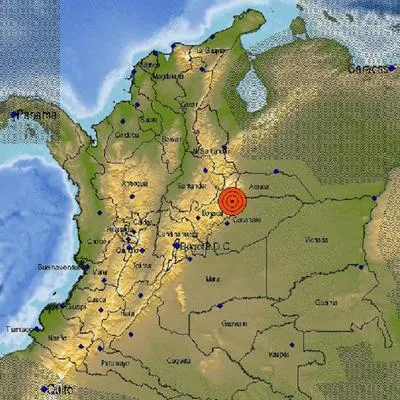 Ubicación del epicentro del temblor de este 16 de junio en Colombia.