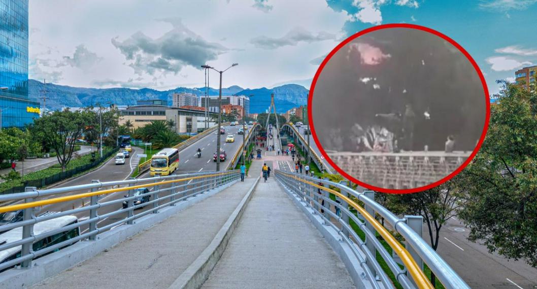 Jóvenes en Bogotá fueron captados arriesgando sus vidas al cruzar un puente por el borde en la Autopista Norte.