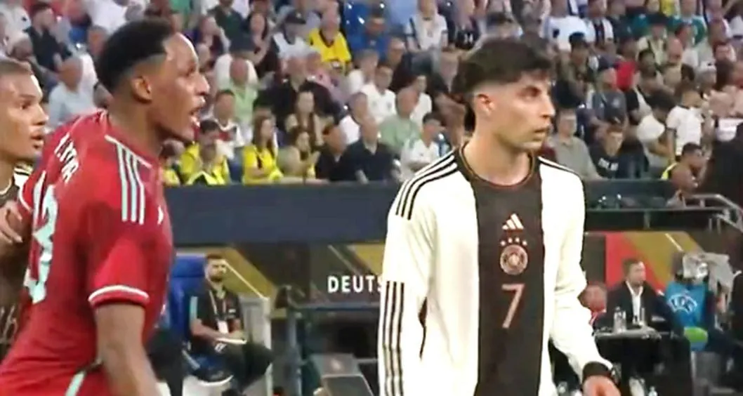 Pelea de Yerry Mina con Havertz en el 0-2 de  Colombia ante Alemania