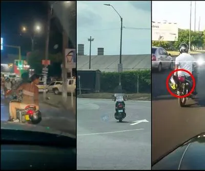 Capturas de video de moteros tapando las placas en Cali.