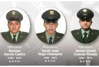 Tres patrulleros de la Policía que fueron asesinados en Santander.