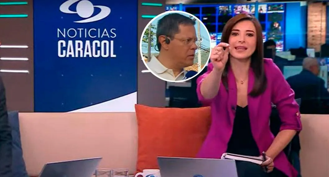 Fotos de Alejandra Giraldo y de Juan Roberto Vargas, en nota de que la presentadora paró en vivo en Noticias Caracol a su jefe.