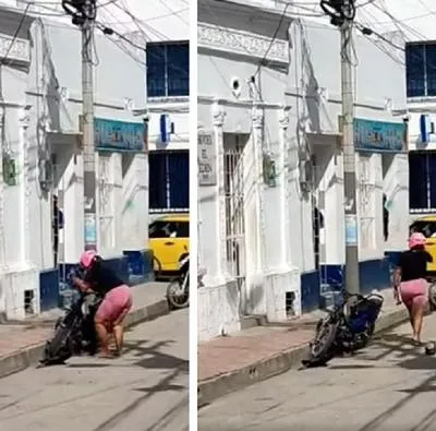 Mujer pilló la moto de su esposo parqueada afuera de un motel y la reventó a martillazos.