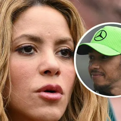 Fotos de Shakira y Lewis Hamilton, en nota de que en España dicen que ella busca mentir a costa del piloto y que él está molesto.