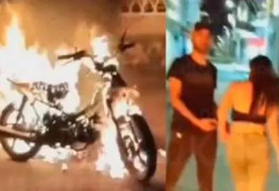Un hombre grabó mientras su novia quemaba su moto en Cali