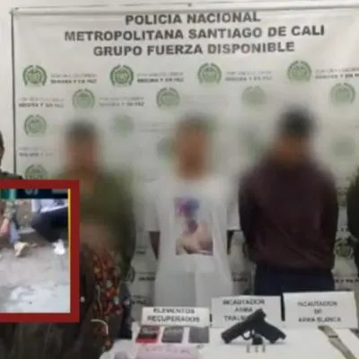 Hombres capturados por robar y a gredir a hombre y sus hijas en vía al Cristo Rey en Cali. 