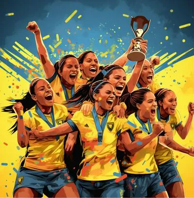 Selección Colombia femenina 2023 retratadas con la inteligencia artificial como ganadoras de la Copa Mundial.