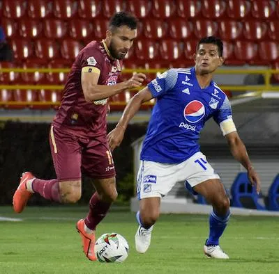 Juan Pablo Nieto y David Macallister Silva en la final ida Liga BetPlay 2021-1