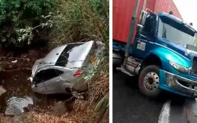 Accidente de tránsito Medellín. Carro se fue a un caño.