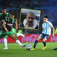 Jhon Duque disputando el balón con un jugador de Racing en la eliminación de Libertadores, por la que Pablo Carroza criticó a Nacional.
