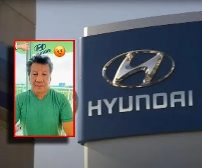 Presentador Hernán Orjuela  y logo de Hyundai. En relación con denuncia del colombianos con su carro.