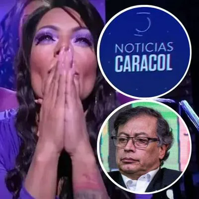 Fotos de Marbelle, Noticias Caracol y Gustavo Petro, en nota de que la cantante se paró con el noticiero por respuesta a críticas del presidente.