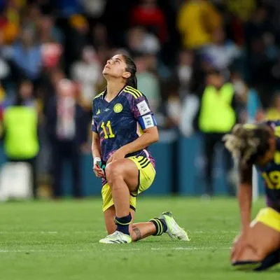 SYDNEY, AUSTRALIA - AUGUST 12: Catalina Usme of Colombia and Jorelyn Carabali of Colombia looks dejected after the FIFA Women's World Cup Australia & New Zealand 2023 Quarter Final match between England and Colombia at Stadium Australia on August 12, 2023 in Sydney, Australia. (Photo by Sajad Imanian/DeFodi Images via Getty Images)