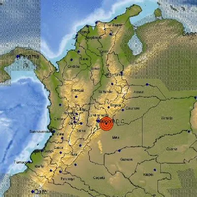 Epicentro de la fuerte réplica del temblor de este jueves 17 de agosto en Colombia.