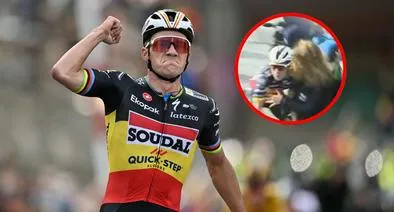 Remco Evenepoel ganó etapa 3 de la Vuelta a España y se estrelló con reportera; quedó sangrando.