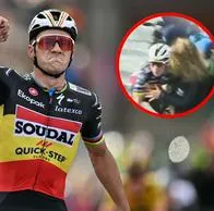 Remco Evenepoel ganó etapa 3 de la Vuelta a España y se estrelló con reportera; quedó sangrando.