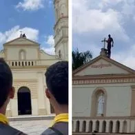 Misterioso 'Spiderman' apareció trepado en iglesia y activó 'sentido arácnido' de la gente.