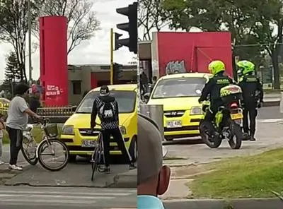 Video: taxista se subió a andén y terminó multado por la policía en Bogotá