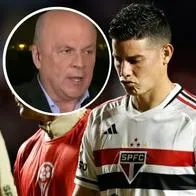 Fotos de James Rodríguez y de Carlos Antonio Vélez, en nota de que el periodista del jugador habló bien en Sao Paulo en Sudamericana