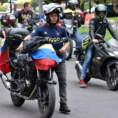 Motorcycle drivers take part during protests against the raise of fuel prices, in Bogota, Colombia, on August 28, 2023. (Photo by: Cristian Bayona/Long Visual Press/Universal Images Group via Getty Images)