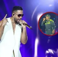 Romeo Santos en concierto. En Medellín, el artista cantó con un policía que es imitador de él