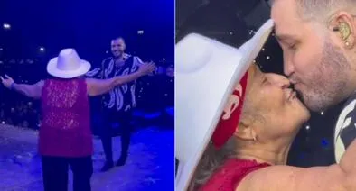 Jessi Uribe le dio beso a adulta mayor, fanática de él, en un concierto