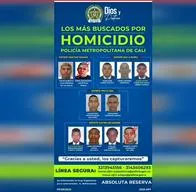 La Policía en Cali dio a conocer el cartel de los más buscados de la ciudad y ofrecen $ 10 millones de recompensa por información de los 14 sujetos.