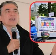 En las marchas de Bogotá hoy 27 de septiembre se vio publicidad de Gustavo Bolívar, candidato a la Alcaldía de Bogotá.