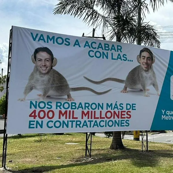 Polémica valla con ratas que tienen los rostros de Daniel Quintero y Juan Carlos Upegui