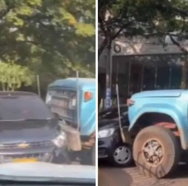 Cali hoy: volqueta se llevó carro por delante en un semáforo: hay video