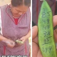 Abuela saca cuentas en verduras para evitar usar papel y no contaminar el ambiente.