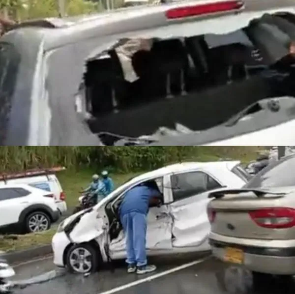 Así quedaron los carros implicados en un tiroteo y accidente de tránsito sobre la avenida Las Palmas de El Poblado, en Medellín