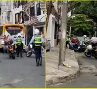 Un conductor de un bus en Cali se fue a los golpes con agentes de tránsito por evitar ser multado. Intentó huir, pero los agentes lograron su detención.
