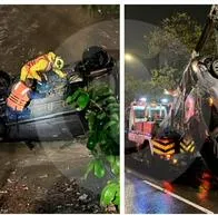 Un carro se cayó al río Medellín por las lluvias; el conductor perdió el control luego de estrellarse con un carro y una moto.
