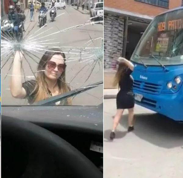 Mujer en Bogotá atacó bus de SITP con martillazos y lo rompió.