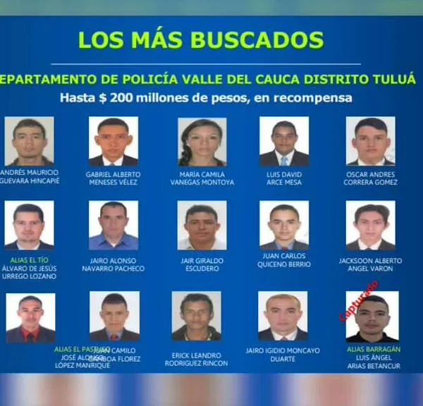 Cartel de los más buscados en Tuluá: recompensa de hasta $200 millones