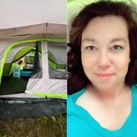 Video viral de mujer en TikTok que asegura que vive en una tienda de campaña y se ahorra 50.000 dólares.