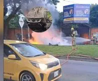 Taxi explotó a la madrugada en el barrio Capri de Cali, vecinos pensaron que era una explosión.