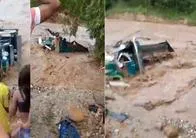 Volqueta fue arrastrada por un río en Bucaramanga; conductor se salvó de milagro