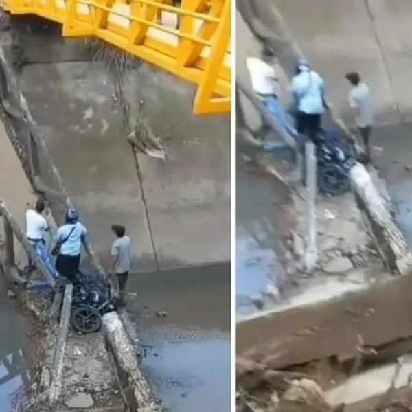 Puente peatonal en Cali se desplomó cuando un motociclista cruzaba; cayó al agua