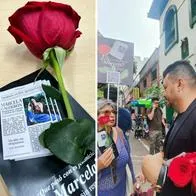 Con rosas en la calle el cantante Jhon Jerez pide justicia por el feminicidio de su esposa