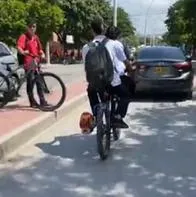 Estudiantes son la sensación en redes por transportarse en bicicleta con motor de guadaña
