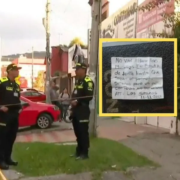 Foto de balacera en Bogotá en la que sicarios dejaron panfleto con amenazas a comerciantes