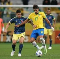 James Rodríguez y Lucas Paquetá en el partido de Brasil vs. Colombia por las Eliminatorias Qatar 2022. Esto cuesta cada plantilla de cara al partido en Barranquilla este jueves 16 de noviembre