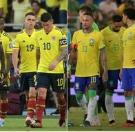 Formaciones de Colombia y Brasil para partido de Eliminatorias hoy: titulares con James Rodríguez y Luis Díaz.