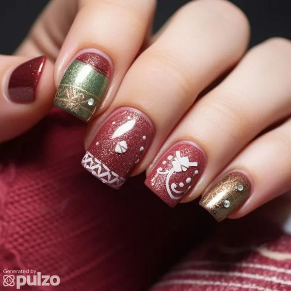 Ideas de decoración de uñas para Navidad.
