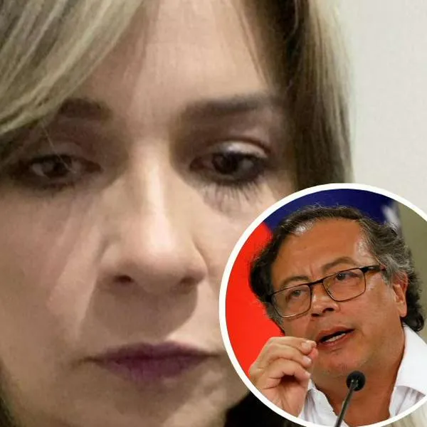 Fotos de Vicky Dávila y de Gustavo Petro, en nota de que la periodista le dijo al presidente lobo piel de oveja por verse con Sarmiento Angulo y empresarios.