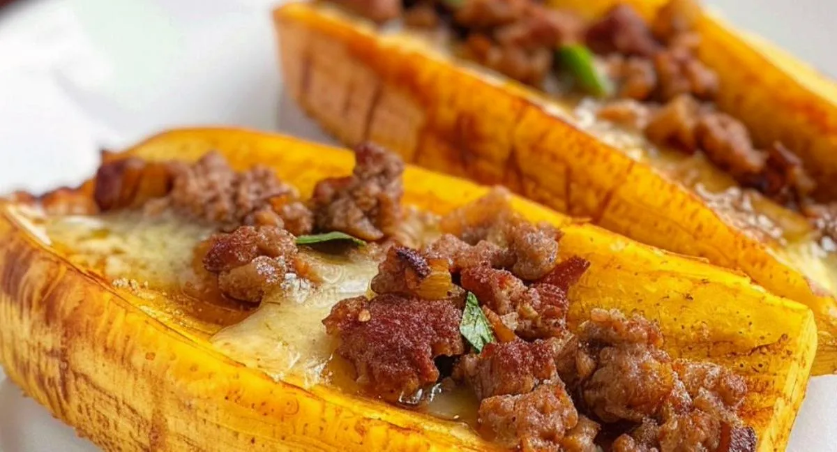 Receta paso a paso de cómo hacer plátano maduro relleno de carne y queso. Encuentre los ingredientes completos para que esté listo en poco tiempo.