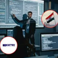 Personas durante una capacitación en tecnología e informática. De fondo una bandera de India y el logo del ICETEX 