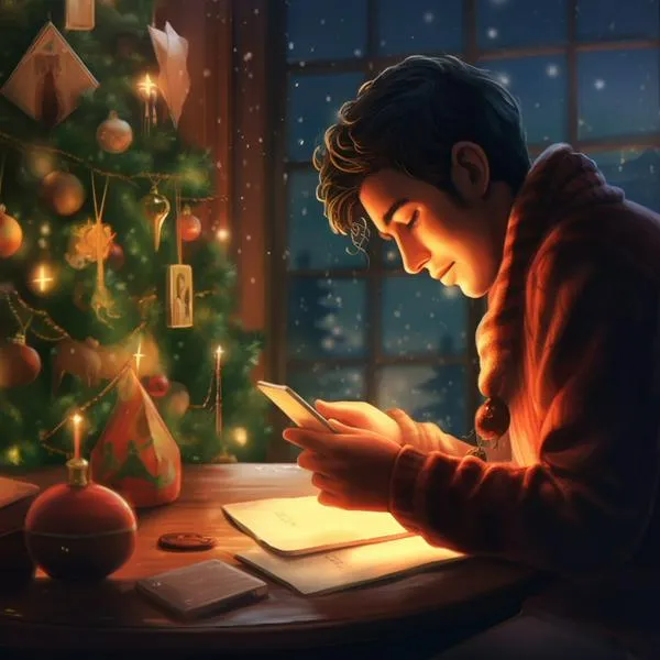 Imagen ilustrativa de una persona escribiendo mensajes de Navidad en su celular.